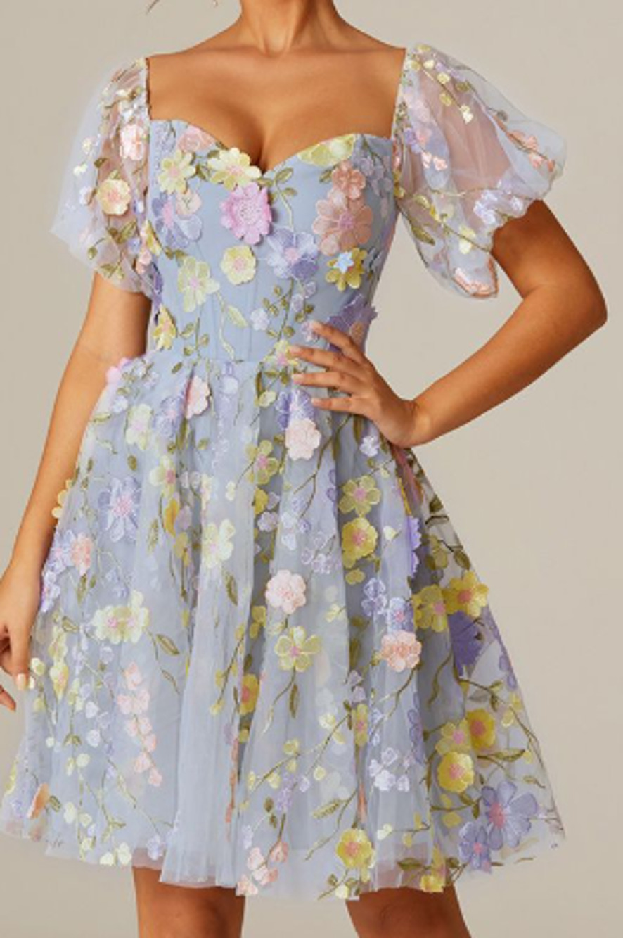 AW BRIDAL 16 1X plus sky blue Cecilia floral 3D party homecoming dress NEW 0B17